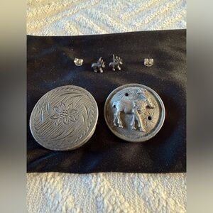 Torino pewter earrings, pin and trinket box